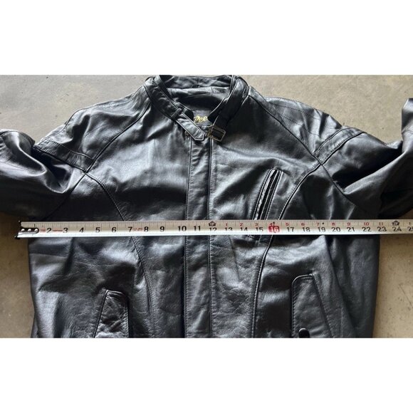 Vintage Reed Leather Black Motorcycle Plaid Lined Jacket Men’s Sz Large 48 - Picture 6 of 16